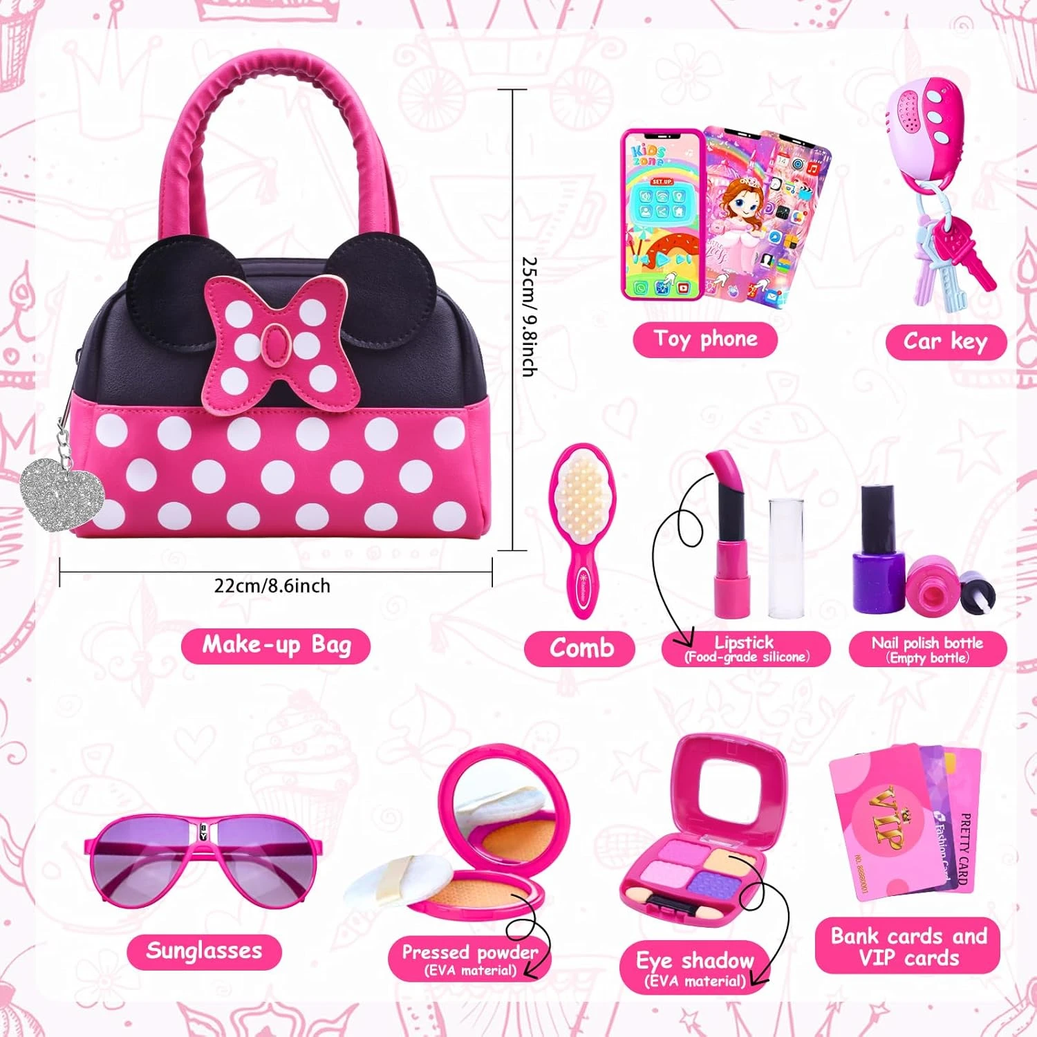 Pretend Play Purse for Little Girls-Toddler Purse Set Pretend Play Makeup Toys f
