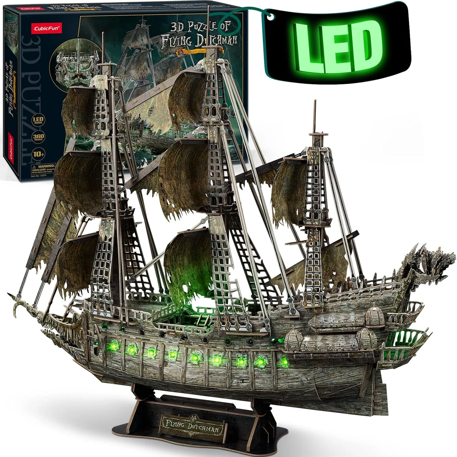CubicFun 3D Puzzles for Adults - LED Flying Dutchman 3D Puzzle, 360-pieces - Des
