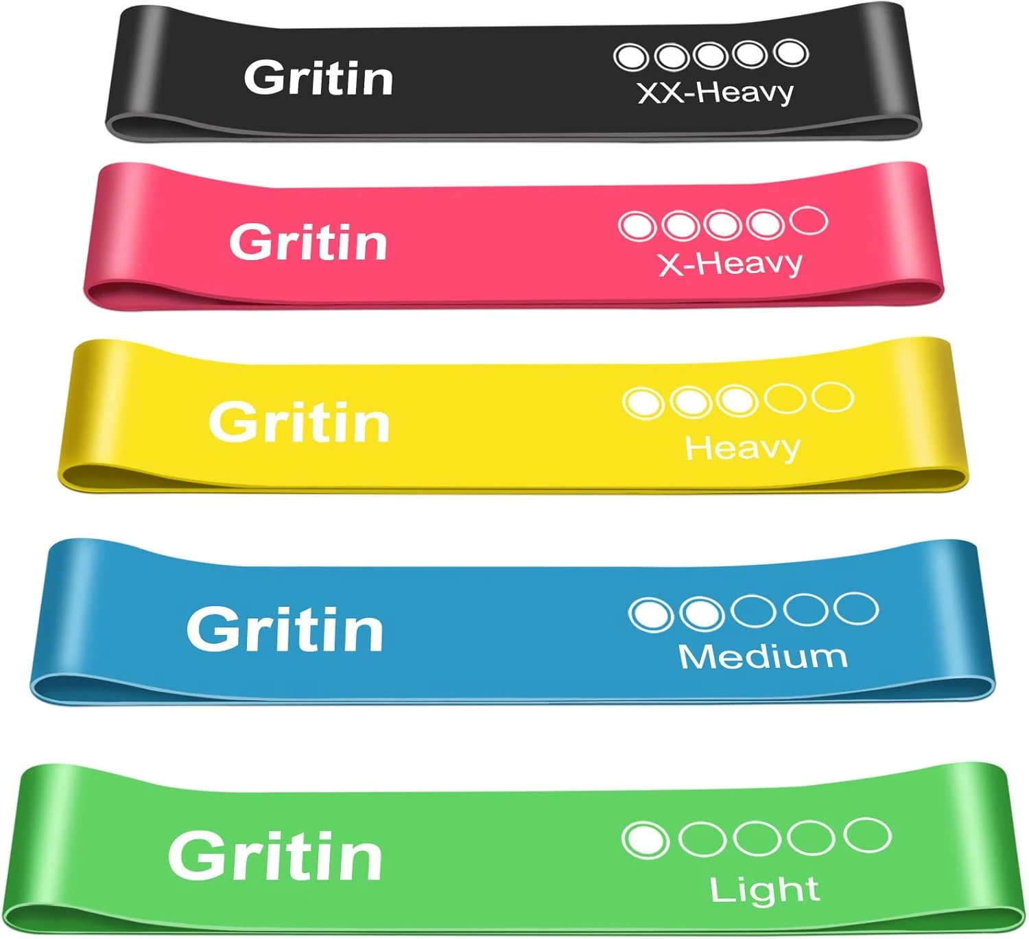 Gritin Elastic Fitness Band, [Pack of 5] Latex Elastic Resistance Band Exercise 